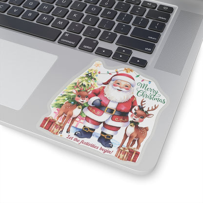 Merry Christmas Festivities Sticker, Holiday Cheer Kiss Cut Sticker, Cute Christmas Gift Idea, Waterproof Vinyl Sticker For Planners Scrapbooks