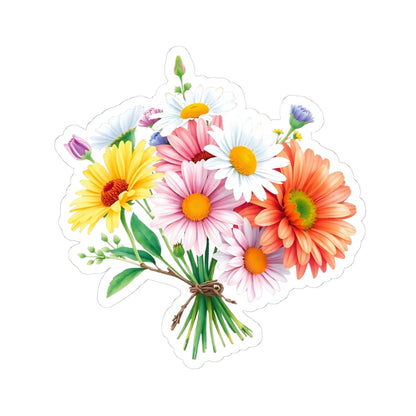 Daisy Flower Sticker, Romantic Floral Bouquet Vinyl Decal, Waterproof Kiss Cut Spring Aesthetic Gift For Her, Laptop Water Bottle Journal Art