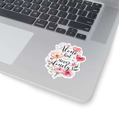 Alone But Never Lonely Vinyl Kiss-Cut Sticker – Introvert Quote Decal – Waterproof Durable Decoration for Laptop, Water Bottle, Planner – Unique Self-Care Gift