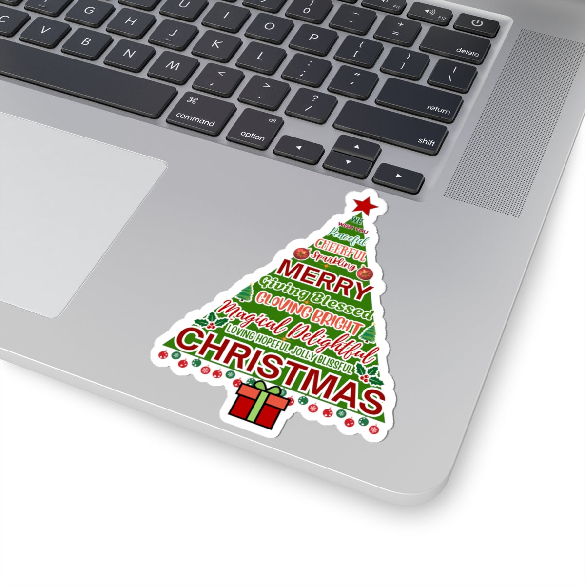 Christmas Tree Sticker, Positive Xmas Words Kiss Cut Sticker, Holiday Gift Sticker, Cute Festive Vinyl Waterproof Sticker For Scrapbook Laptop