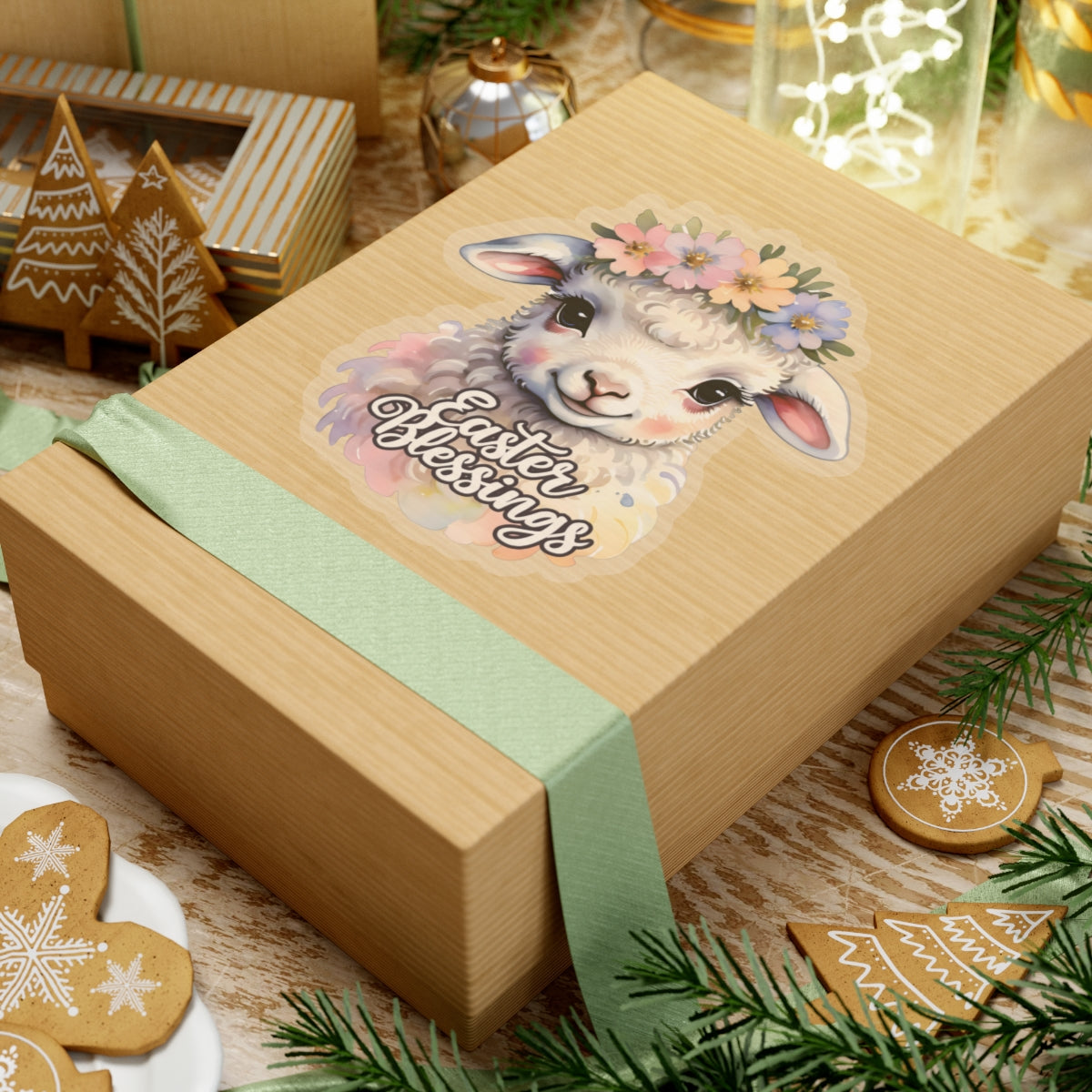 Easter Blessings Lamb Sticker, Spring Holiday Decor, Happy Easter Decal, Religious Christian Sticker, Cute Animal Sticker, Party Favor Cute Gift