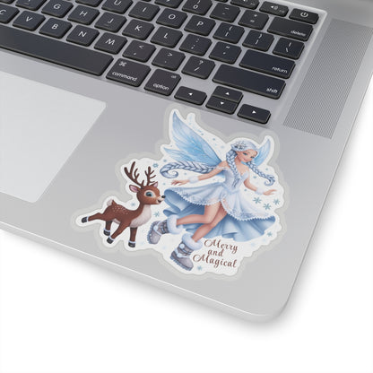 Merry And Magical Sticker, Fairy And Reindeer Sticker, Holiday Vinyl Sticker, Christmas Quote Sticker, Planner Sticker Laptop Scrapbook Gift