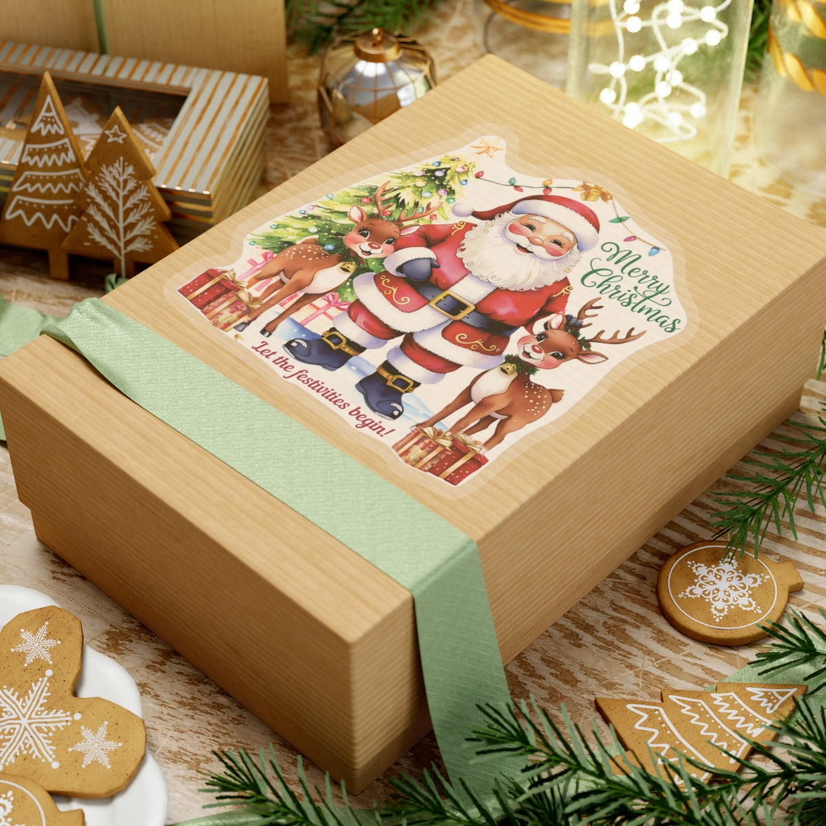 Merry Christmas Festivities Sticker, Holiday Cheer Kiss Cut Sticker, Cute Christmas Gift Idea, Waterproof Vinyl Sticker For Planners Scrapbooks