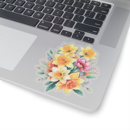 Spring Daffodil Sticker, March Birth Flower Symbol Of Hope Joy Good Luck, Waterproof Vinyl Kiss Cut Floral Laptop Water Bottle Scrapbook Gift