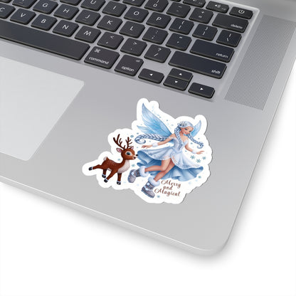 Merry And Magical Sticker, Fairy And Reindeer Sticker, Holiday Vinyl Sticker, Christmas Quote Sticker, Planner Sticker Laptop Scrapbook Gift
