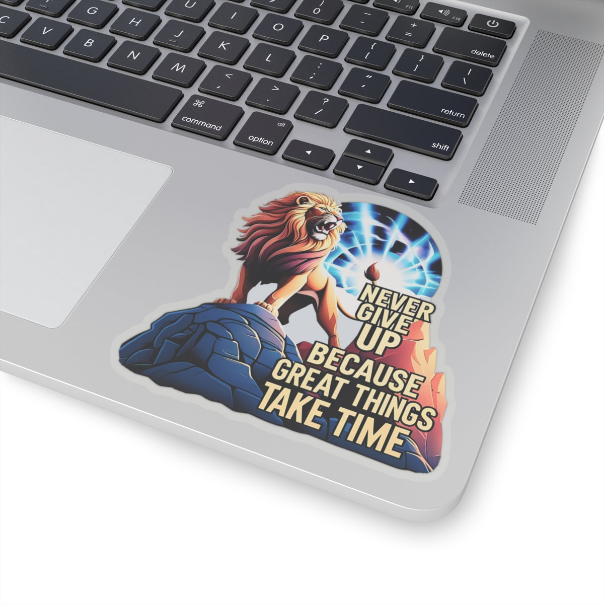 Roaring Lion Stickers, Motivational Quote Decals, Inspirational Laptop Decor, Never Give Up Journal Planner Mug Sticker, Great Things Take Time