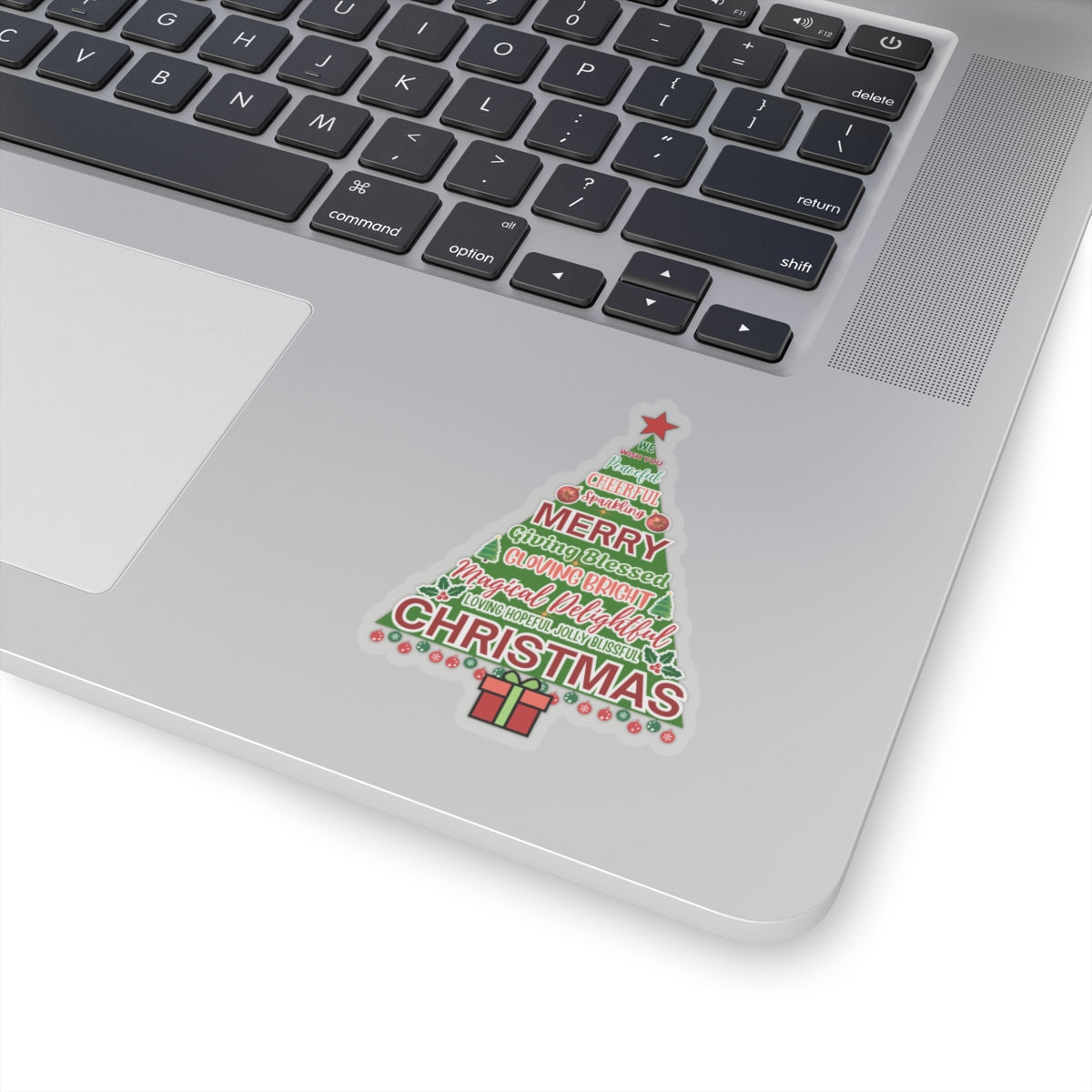 Christmas Tree Sticker, Positive Xmas Words Kiss Cut Sticker, Holiday Gift Sticker, Cute Festive Vinyl Waterproof Sticker For Scrapbook Laptop