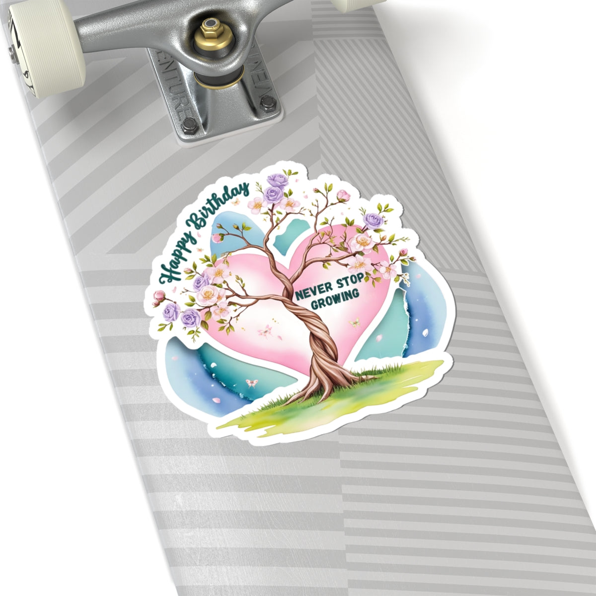 Happy Birthday Sticker, Never Stop Growing Floral Watercolor Wreath Vinyl Sticker, Encouragement Gift Uplifting Birthday Quote Art Gift