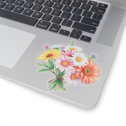 Daisy Flower Sticker, Romantic Floral Bouquet Vinyl Decal, Waterproof Kiss Cut Spring Aesthetic Gift For Her, Laptop Water Bottle Journal Art