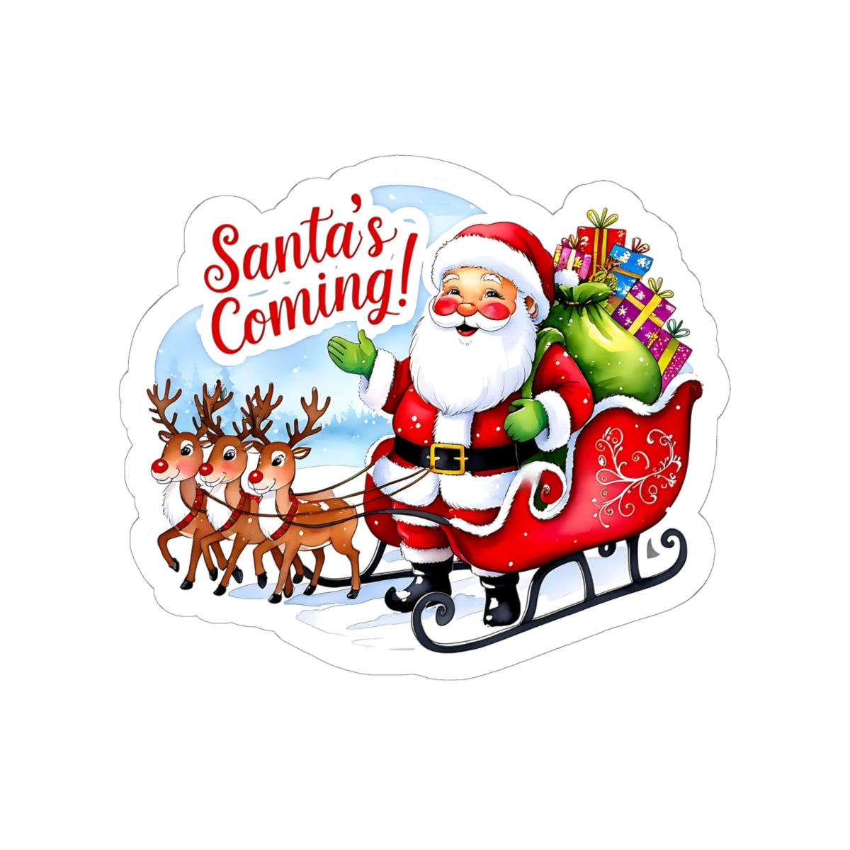 Santas Coming Sticker, Funny Christmas Vinyl Sticker, Cute Holiday Sticker, Festive Quote Sticker, Planner Sticker, Scrapbook Laptop Sticker Gift