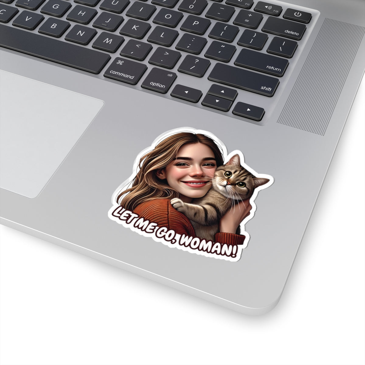 Let Me Go Woman Funny Cat Kiss-Cut Sticker Humorous Vinyl Decal Waterproof Durable Decoration for Laptop, Water Bottle, Planner