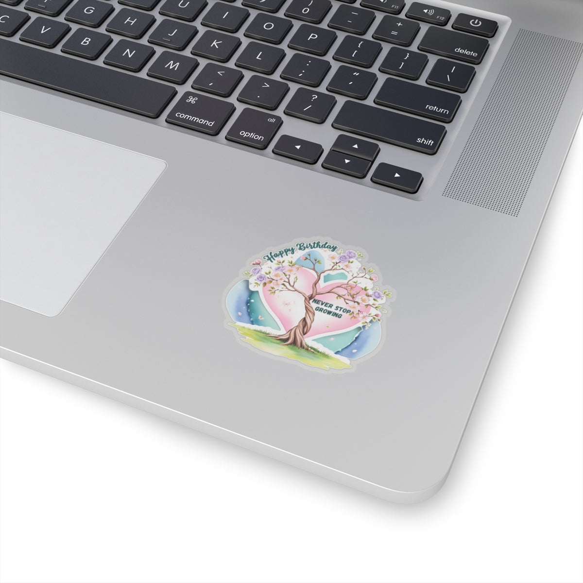 Happy Birthday Sticker, Never Stop Growing Floral Watercolor Wreath Vinyl Sticker, Encouragement Gift Uplifting Birthday Quote Art Gift