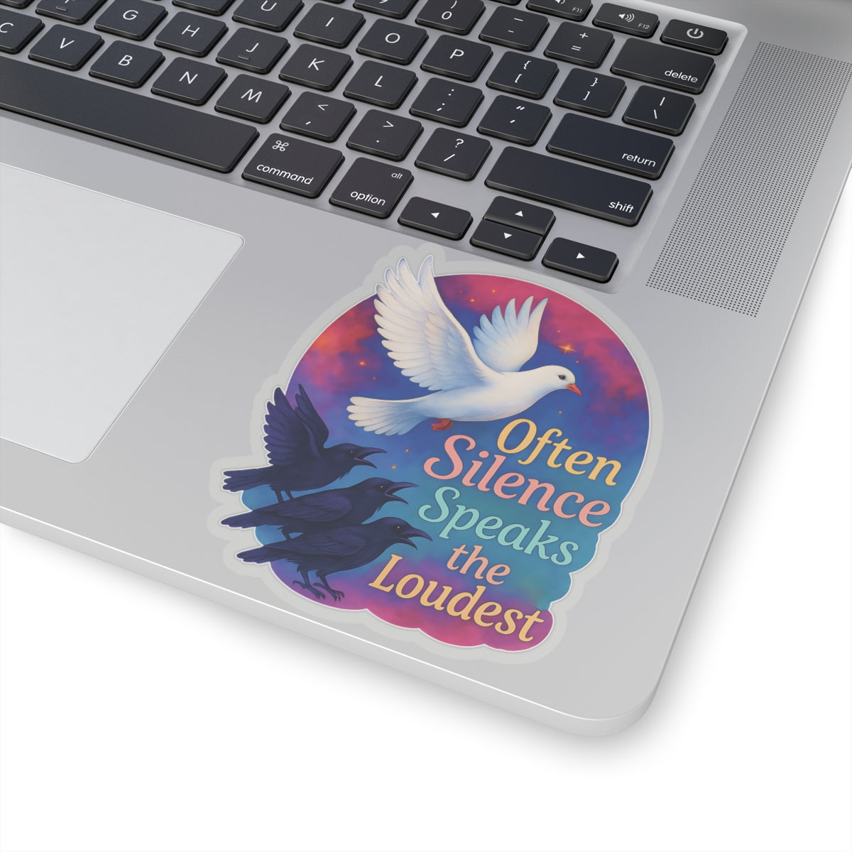 Often Silence Speaks The Loudest Sticker, Colorful Dove And Crows Vinyl Sticker, Deep Thought Introvert Gift Philosophy Art Waterproof Decal