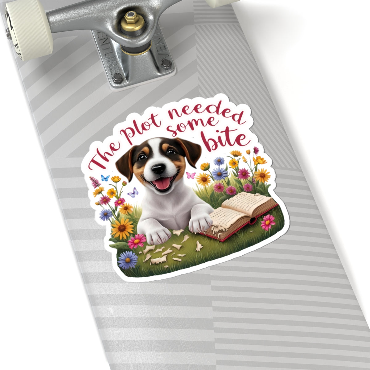 The Plot Needed Some Bite Sticker, Funny Jack Russell Book Lover Gift, Cute Puppy Reading Decal, Whimsical Animal Themed Kiss Cut Sticker