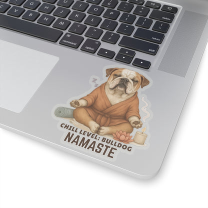 Chill Level Bulldog Sticker, Funny Yoga Dog Vinyl Sticker, Namaste Bulldog Gift, Meditation Pet Humor, Waterproof Laptop Decal, Zen Dog Art Gift