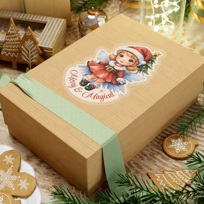 Merry Magical Fairy Stickers, Fantasy Vinyl Decal, Whimsical Pixie Art, Enchanted Holiday Sticker, Waterproof Laptop Water Bottle Decor