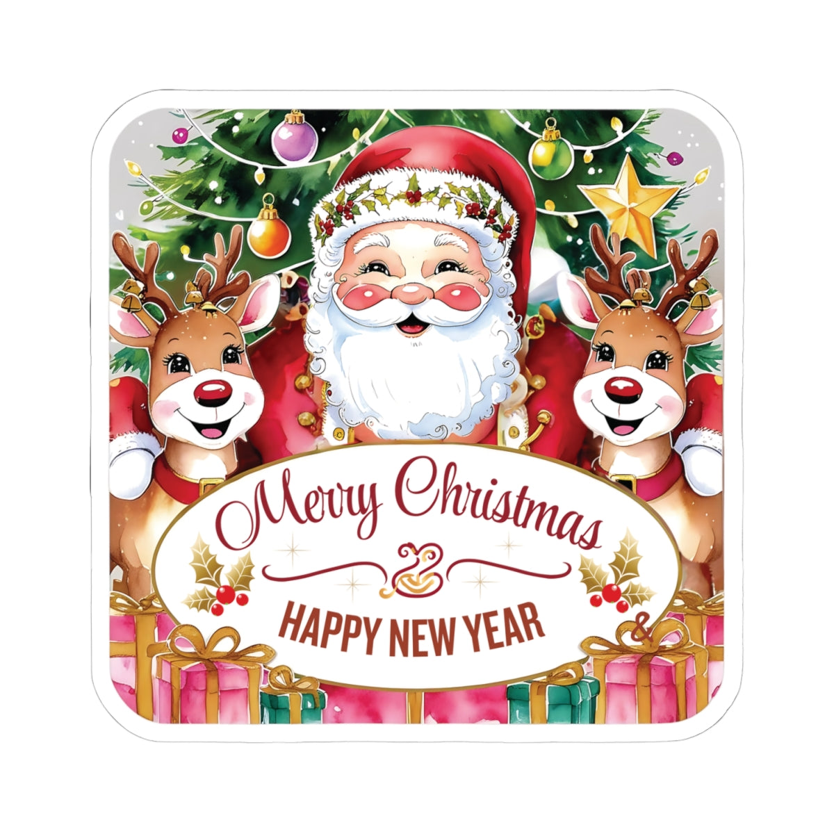 Merry Christmas Happy New Year Holiday Stickers, Cute Santa Reindeer Christmas Tree Holiday Planner Stickers, Winter Vinyl Planner Sticker