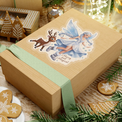 Merry And Magical Sticker, Fairy And Reindeer Sticker, Holiday Vinyl Sticker, Christmas Quote Sticker, Planner Sticker Laptop Scrapbook Gift
