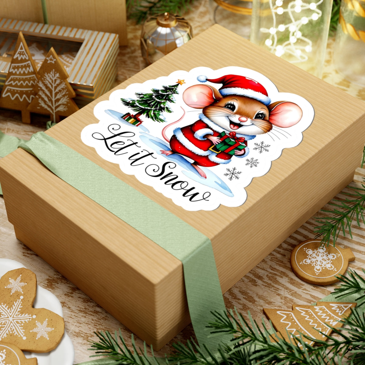 Let It Snow Sticker, Winter Kiss Cut Vinyl Decal, Christmas Holiday Sticker, Waterproof Sticker, Snowflake Sticker, Cute Laptop Sticker