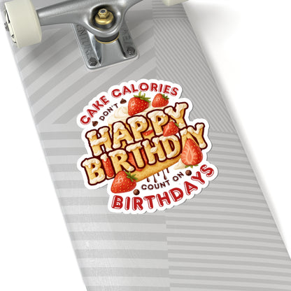 Happy Birthday Strawberry Cake Kiss Cut Stickers, Cute Party Planner Vinyl Decal, Waterproof Glossy Gift For Kids Laptops Journals Scrapbooks