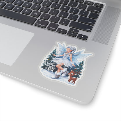 Christmas Magic Is Real, Winter Fairy Sticker, Cute Reindeer Vinyl Decal, Holiday Laptop Aesthetic Fantasy Art Gift, Scrapbooking Planner Gift