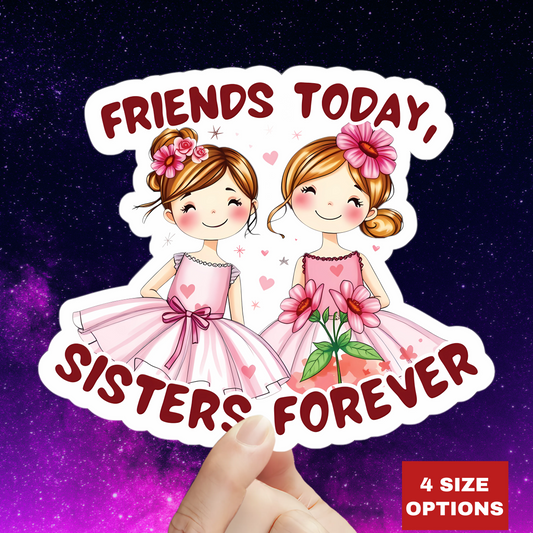 Friends Today, Sisters Forever Vinyl Sticker – Best Friend Gift, Durable Waterproof Decal for Laptops, Water Bottles, Journals & More