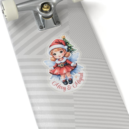 Merry Magical Fairy Stickers, Fantasy Vinyl Decal, Whimsical Pixie Art, Enchanted Holiday Sticker, Waterproof Laptop Water Bottle Decor