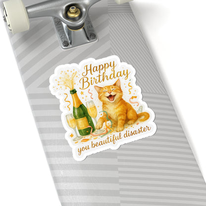 Happy Birthday Stickers, Funny Cute Cat Birthday Card Alternative, Watercolor Cat Stickers, Cat Party Gift, Cat Lover Birthday Gift Laptop Mug