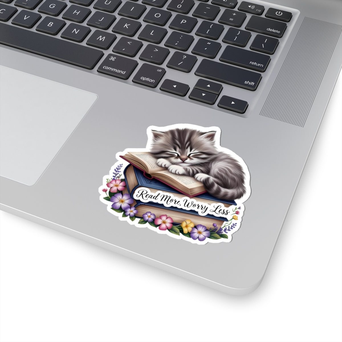 Read More Worry Less Sticker, Cute Kitten Book Lover Vinyl Sticker, Waterproof Cat Lover Sticker, Laptop Decal Planner Journal Sticker
