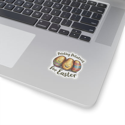Painting Potatoes For Easter Sticker, Funny Easter Humor Vinyl Kiss Cut Decal, Cute Easter Basket Pun Art Sticker for Laptop Planner Mug Gift