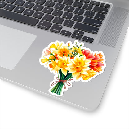 Beautiful Daffodil Bouquet Sticker, March Birth Flower Symbol Of Hope Joy Good Luck, Waterproof Vinyl Kiss Cut Floral Laptop Water Bottle Gift