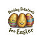 Painting Potatoes For Easter Sticker, Funny Easter Humor Vinyl Kiss Cut Decal, Cute Easter Basket Pun Art Sticker for Laptop Planner Mug Gift