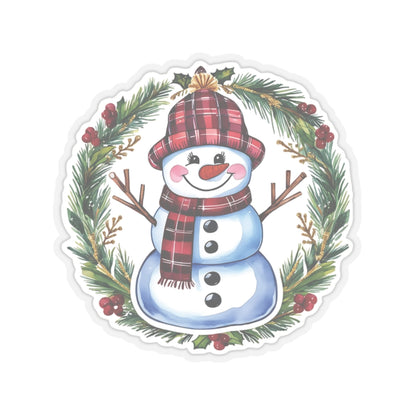 Lucky Snowman Holiday Stickers, Christmas Wreath Vinyl Decals, Cheerful Winter Decoration, Cute Festive Sticker Sheet, Holly Ornament Decor Pack