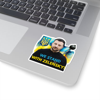 We Stand With Zelensky Sticker, Ukraine Flag Support Decal, President Zelensky Vinyl Waterproof Kiss Cut Laptop Water Bottle Journal Car
