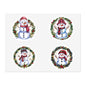 Four Snowman Sticker Set, Winter Holiday Decals, Christmas Snowmen Vinyl Stickers, Wreath Art For Laptop, Planner, Scrapbook, Mug,Journal