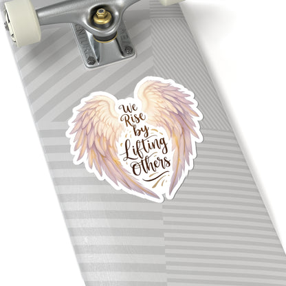 We Rise By Lifting Others Sticker, Angel Wings Stickers, Inspirational Vinyl Decal, Motivational Quote Sticker, Laptop Water Bottle Journal