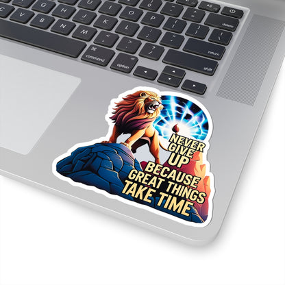 Roaring Lion Stickers, Motivational Quote Decals, Inspirational Laptop Decor, Never Give Up Journal Planner Mug Sticker, Great Things Take Time