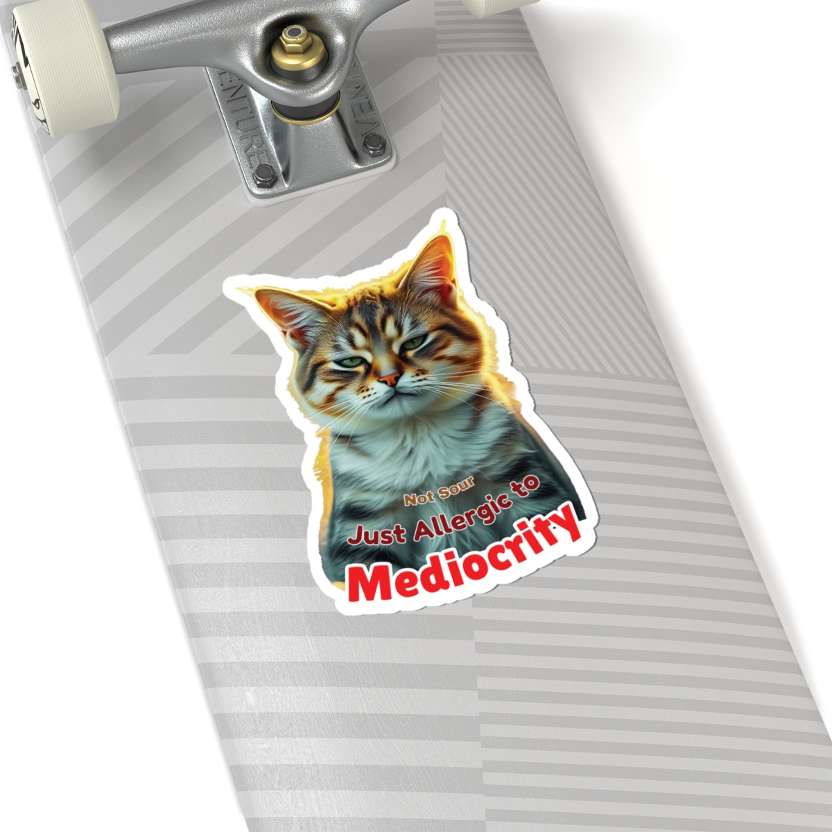 Not Sour Just Allergic To Mediocrity Cat Sticker, Funny Sarcastic Kitty Attitude Gift, Realistic Tabby Cat, Grumpy Cat Face Vinyl Sticker