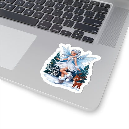 Christmas Magic Is Real, Winter Fairy Sticker, Cute Reindeer Vinyl Decal, Holiday Laptop Aesthetic Fantasy Art Gift, Scrapbooking Planner Gift