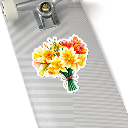 Beautiful Daffodil Bouquet Sticker, March Birth Flower Symbol Of Hope Joy Good Luck, Waterproof Vinyl Kiss Cut Floral Laptop Water Bottle Gift