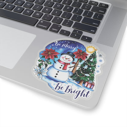 Be Merry Be Bright Sticker, Cute Snowman Christmas Holiday Sticker, Festive Winter Sticker Joyful Snowman Decor, Christmas Spirit Laptop Decal