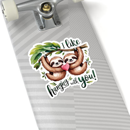 I Like Hanging With You Sloth Sticker, Cute Jungle Animal Couple Vinyl Decal, Valentines Day Love Pun Gift, Funny Watercolor Decal Laptop Decor