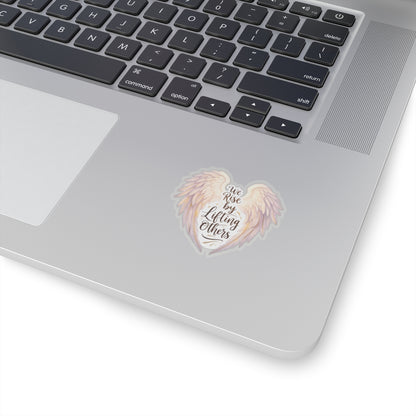 We Rise By Lifting Others Sticker, Angel Wings Stickers, Inspirational Vinyl Decal, Motivational Quote Sticker, Laptop Water Bottle Journal