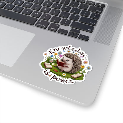 Knowledge Is Power Sticker, Teacher Appreciation Gift, Book Lover Decal, Hedgehog Decal, Nature Inspired Sticker, Laptop Planner School Reading