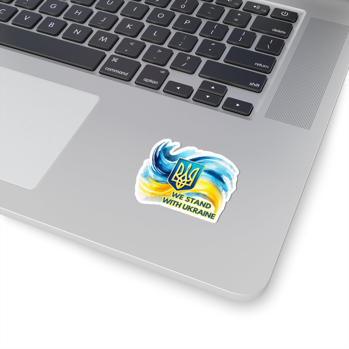 We Stand With Ukraine Sticker, Ukrainian Flag Trident Support Decal, Slava Ukraini Vinyl Waterproof Kiss Cut Laptop Water Bottle Journal Car