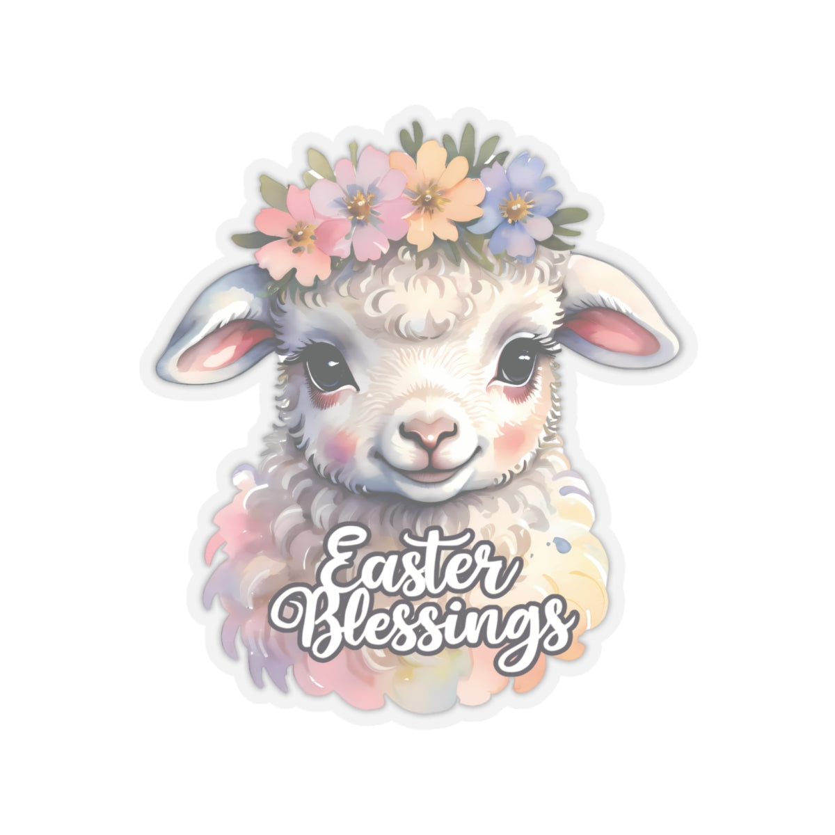 Easter Blessings Lamb Sticker, Spring Holiday Decor, Happy Easter Decal, Religious Christian Sticker, Cute Animal Sticker, Party Favor Cute Gift