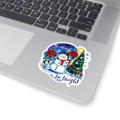 Be Merry Be Bright Sticker, Cute Snowman Christmas Holiday Sticker, Festive Winter Sticker Joyful Snowman Decor, Christmas Spirit Laptop Decal