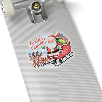 Santas Coming Sticker, Funny Christmas Vinyl Sticker, Cute Holiday Sticker, Festive Quote Sticker, Planner Sticker, Scrapbook Laptop Sticker Gift