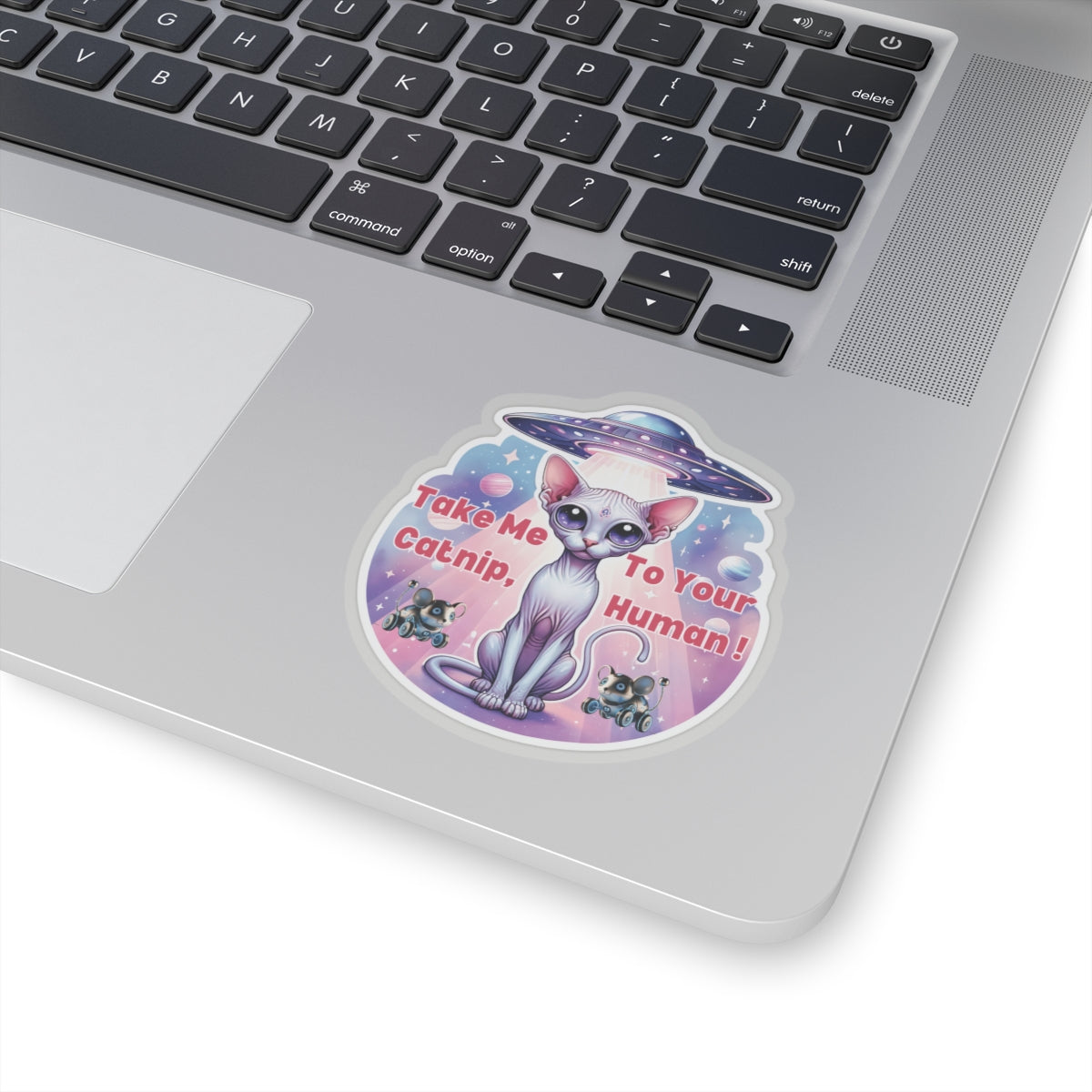 Take Me To Your Catnip Human, Cat Alien Kiss Cut Sticker for Laptops, Water Bottles & More