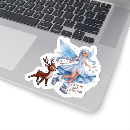Merry And Magical Sticker, Fairy And Reindeer Sticker, Holiday Vinyl Sticker, Christmas Quote Sticker, Planner Sticker Laptop Scrapbook Gift